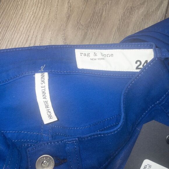 NWT Rag & Bone High Rise‎ Ankle Skinny Coated Blue Jeans Size 24 - Picture 2 of 6